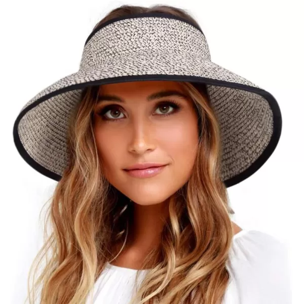 FURTALK Sun Visor Hats for Women Wide Brim Straw Roll-Up Ponytail Summer Beach Hat UV UPF Packable Foldable Travel