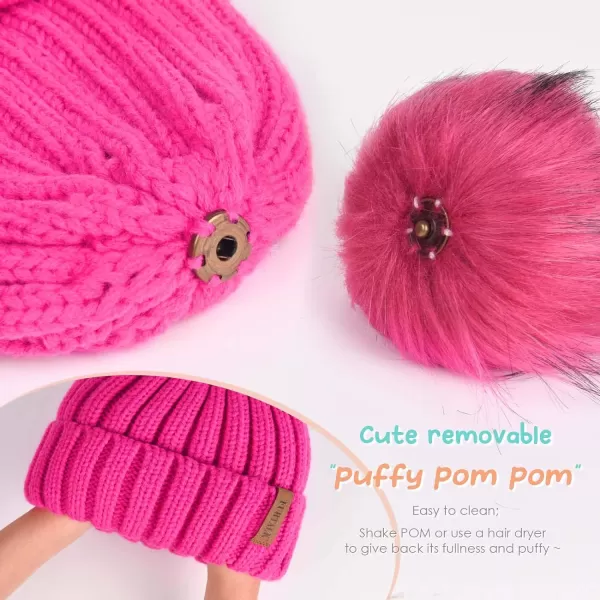FURTALK Kids Winter Hat Toddler Knitted Pom Beanie Hat Cotton Lined Faux Fur Pom Pom Cap Baby Girls Boys Beanies
