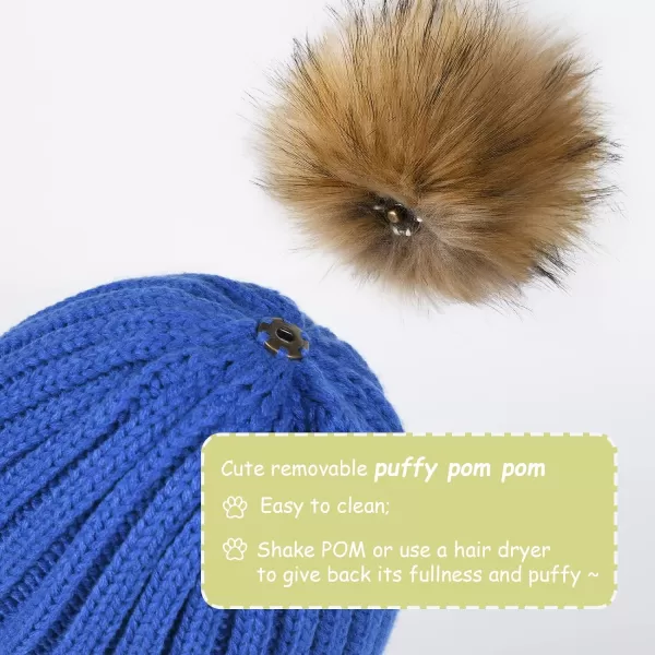 FURTALK Kids Winter Hat Toddler Knitted Pom Beanie Hat Cotton Lined Faux Fur Pom Pom Cap Baby Girls Boys Beanies
