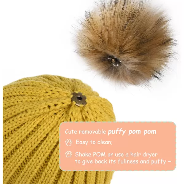 FURTALK Kids Winter Hat Toddler Knitted Pom Beanie Hat Cotton Lined Faux Fur Pom Pom Cap Baby Girls Boys Beanies