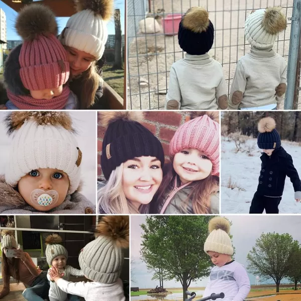 FURTALK Kids Winter Hat Toddler Knitted Pom Beanie Hat Cotton Lined Faux Fur Pom Pom Cap Baby Girls Boys Beanies