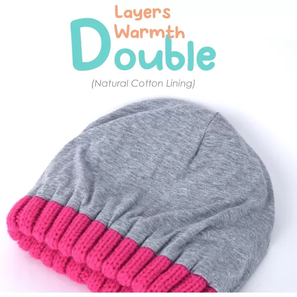 FURTALK Kids Winter Hat Toddler Knitted Pom Beanie Hat Cotton Lined Faux Fur Pom Pom Cap Baby Girls Boys Beanies