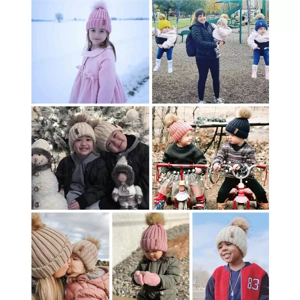 FURTALK Kids Winter Hat Toddler Knitted Pom Beanie Hat Cotton Lined Faux Fur Pom Pom Cap Baby Girls Boys Beanies