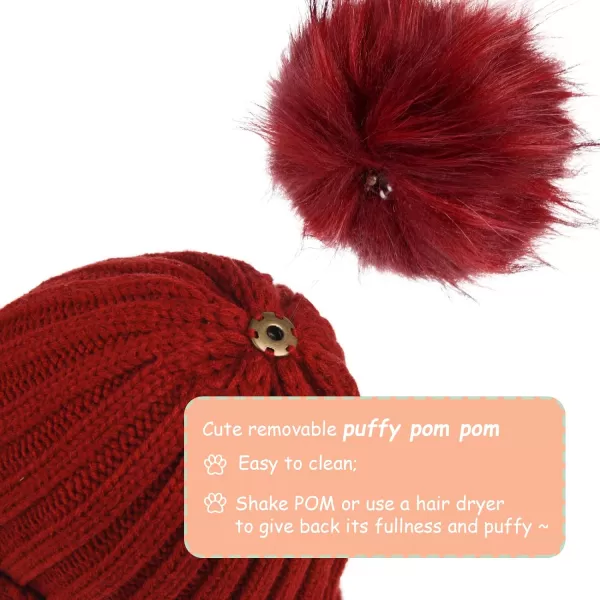 FURTALK Kids Winter Hat Toddler Knitted Pom Beanie Hat Cotton Lined Faux Fur Pom Pom Cap Baby Girls Boys Beanies