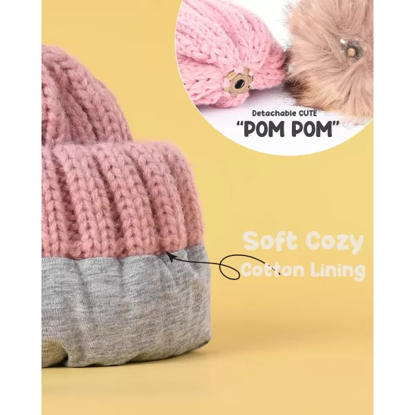 FURTALK Kids Winter Hat Toddler Knitted Pom Beanie Hat Cotton Lined Faux Fur Pom Pom Cap Baby Girls Boys Beanies