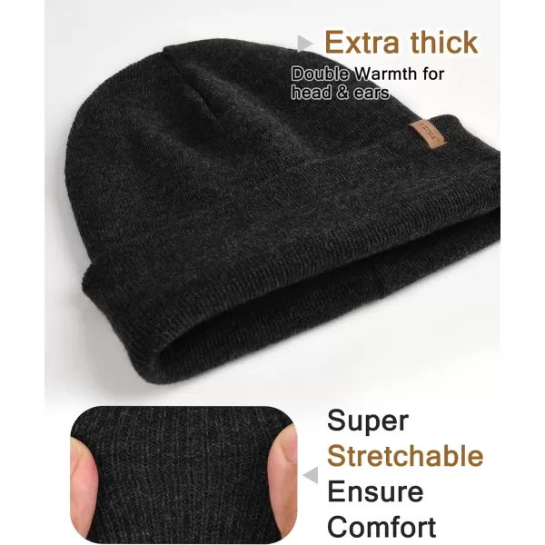 FURTALK Mens Beanie Fleece Lined Winter Hats Double Layered Stylish Knited Cuffed Plain Hat