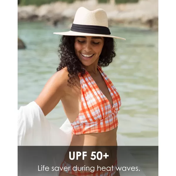FURTALK Panama Hat Sun Hats for Women Men Wide Brim Fedora Straw Beach Hat UV UPF 50