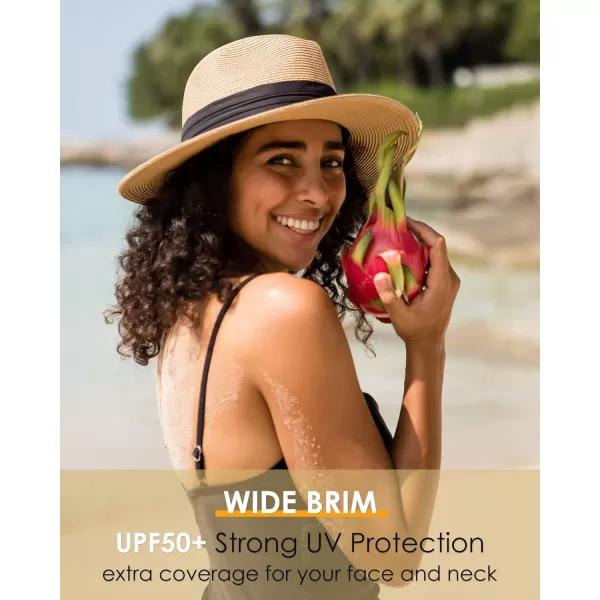 FURTALK Panama Hat Sun Hats for Women Men Wide Brim Fedora Straw Beach Hat UV UPF 50