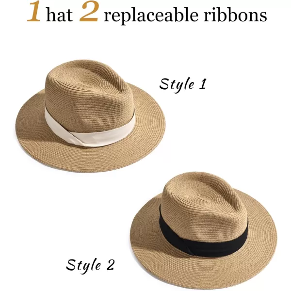 FURTALK Panama Hat Sun Hats for Women Men Wide Brim Fedora Straw Beach Hat UV UPF 50