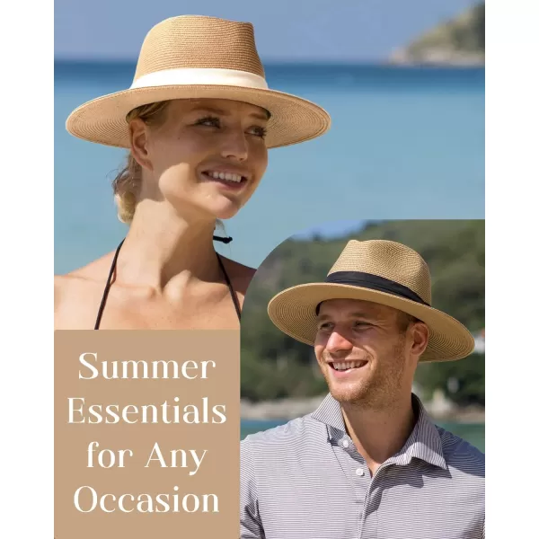 FURTALK Panama Hat Sun Hats for Women Men Wide Brim Fedora Straw Beach Hat UV UPF 50