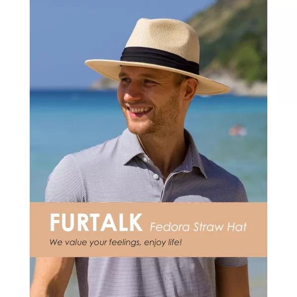 FURTALK Panama Hat Sun Hats for Women Men Wide Brim Fedora Straw Beach Hat UV UPF 50