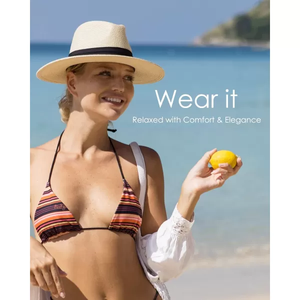 FURTALK Panama Hat Sun Hats for Women Men Wide Brim Fedora Straw Beach Hat UV UPF 50