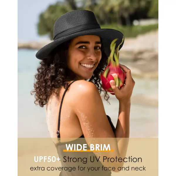 FURTALK Panama Hat Sun Hats for Women Men Wide Brim Fedora Straw Beach Hat UV UPF 50