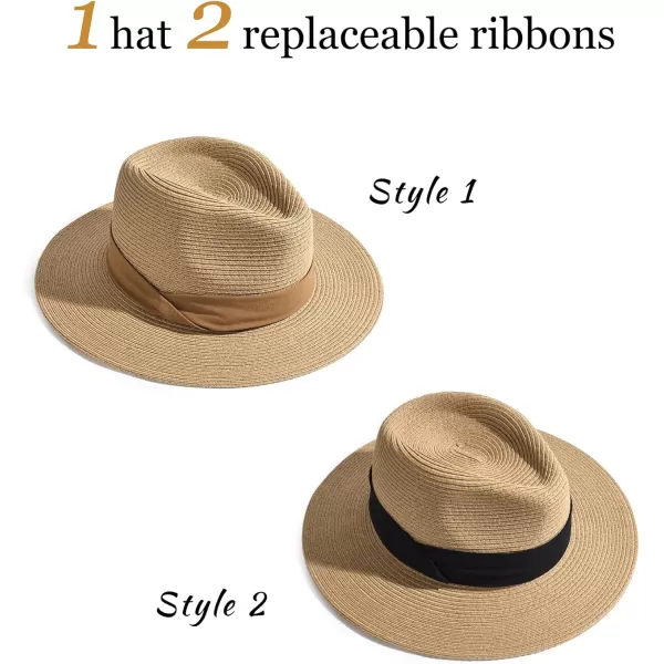 FURTALK Panama Hat Sun Hats for Women Men Wide Brim Fedora Straw Beach Hat UV UPF 50