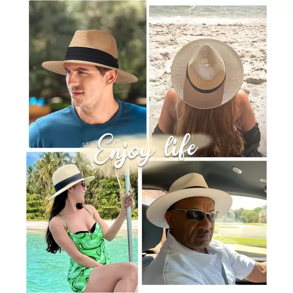 FURTALK Panama Hat Sun Hats for Women Men Wide Brim Fedora Straw Beach Hat UV UPF 50