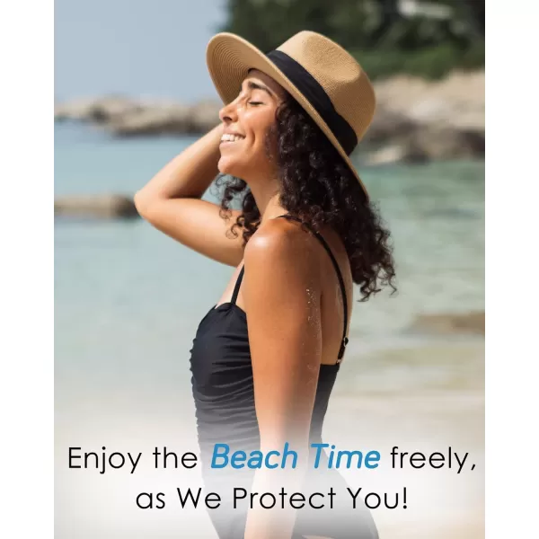 FURTALK Panama Hat Sun Hats for Women Men Wide Brim Fedora Straw Beach Hat UV UPF 50