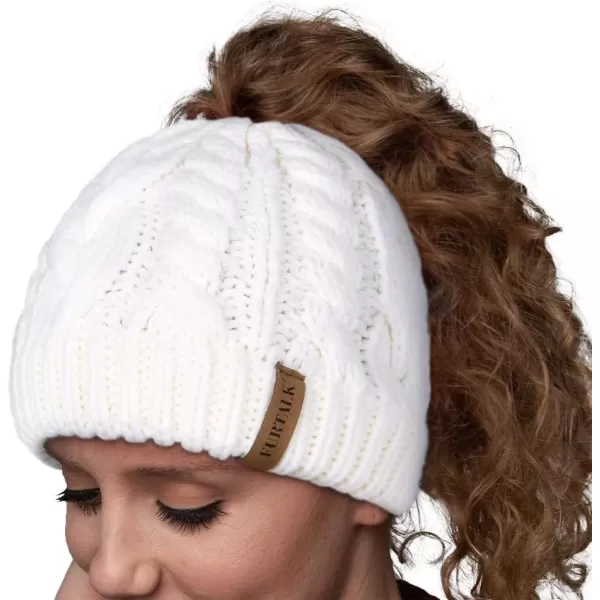 FURTALK Ponytail Beanies for Women Messy Bun Winter Hat with Tail Hole Cotton Lined Knit Skull Beanie Outdoor Runner Cap