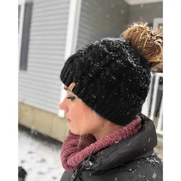 FURTALK Ponytail Beanies for Women Messy Bun Winter Hat with Tail Hole Cotton Lined Knit Skull Beanie Outdoor Runner Cap