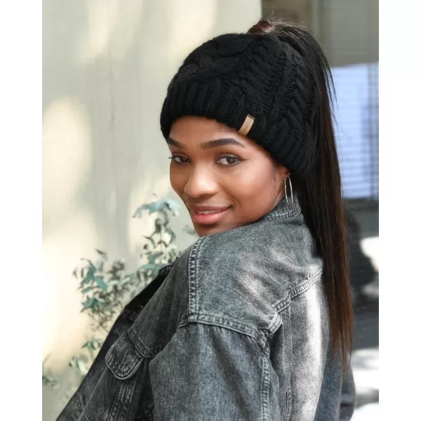 FURTALK Ponytail Beanies for Women Messy Bun Winter Hat with Tail Hole Cotton Lined Knit Skull Beanie Outdoor Runner Cap
