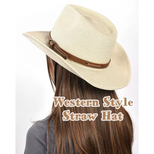 FURTALK Straw Cowboy Sun Hats for Women Men Western Cowgirl Hats with Wind Lanyard UPF 50+ Beach Hat