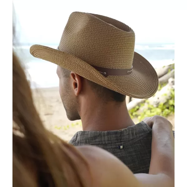 FURTALK Straw Cowboy Sun Hats for Women Men Western Cowgirl Hats with Wind Lanyard UPF 50+ Beach Hat