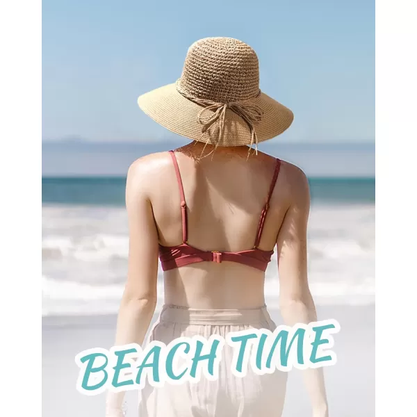 FURTALK Sun Hats for Women Beach Hat Wide Brim Handmade Straw Hat Breathable Foldable Packable Cap for Travel UPF