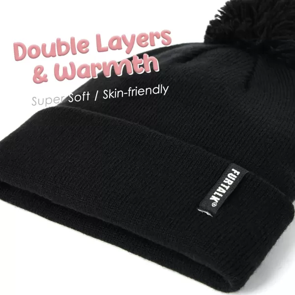 FURTALK Toddler Winter Hat Baby Boys Girls Pom Pom Beanie Hat Double Layer Kids Knit Winter Pom Hats