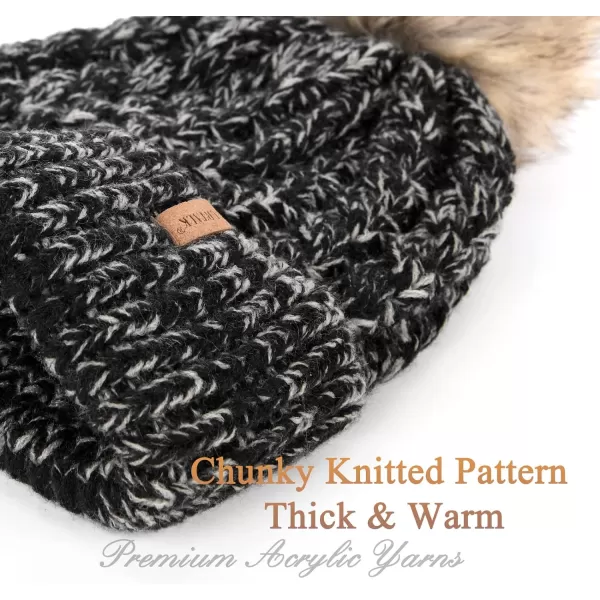 FURTALK Winter Beanie Hat for Women Cotton Lined Faux Fur Pom Pom Hats Womens Warm Thick Knit Skull Cap