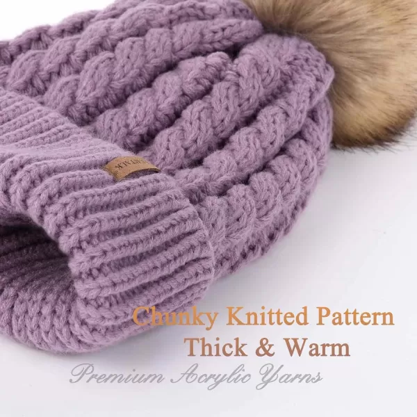 FURTALK Winter Beanie Hat for Women Cotton Lined Faux Fur Pom Pom Hats Womens Warm Thick Knit Skull Cap