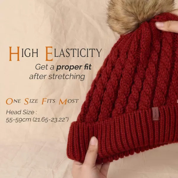 FURTALK Winter Beanie Hat for Women Cotton Lined Faux Fur Pom Pom Hats Womens Warm Thick Knit Skull Cap