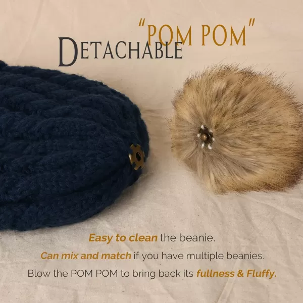 FURTALK Winter Beanie Hat for Women Cotton Lined Faux Fur Pom Pom Hats Womens Warm Thick Knit Skull Cap