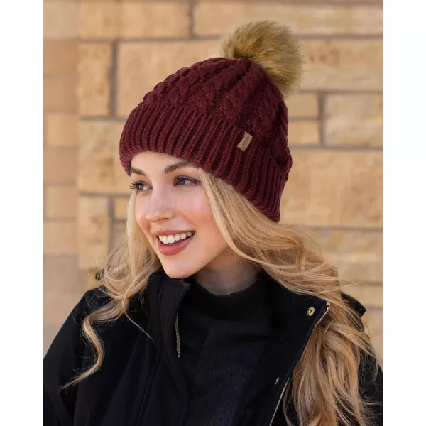 FURTALK Winter Beanie Hat for Women Cotton Lined Faux Fur Pom Pom Hats Womens Warm Thick Knit Skull Cap