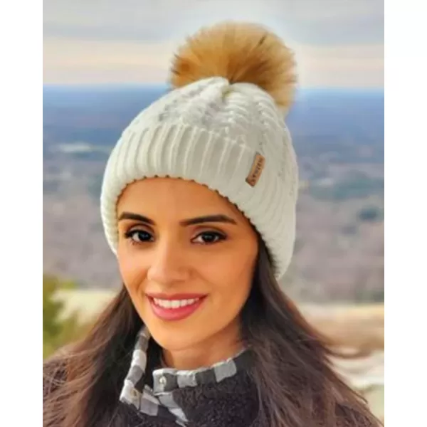 FURTALK Winter Beanie Hat for Women Cotton Lined Faux Fur Pom Pom Hats Womens Warm Thick Knit Skull Cap