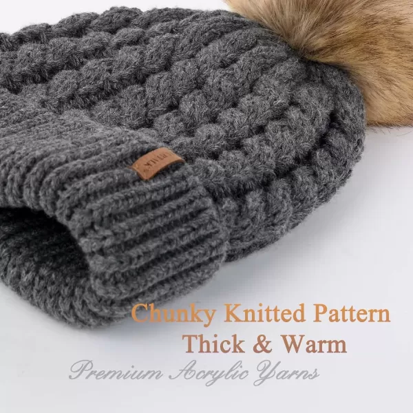 FURTALK Winter Beanie Hat for Women Cotton Lined Faux Fur Pom Pom Hats Womens Warm Thick Knit Skull Cap