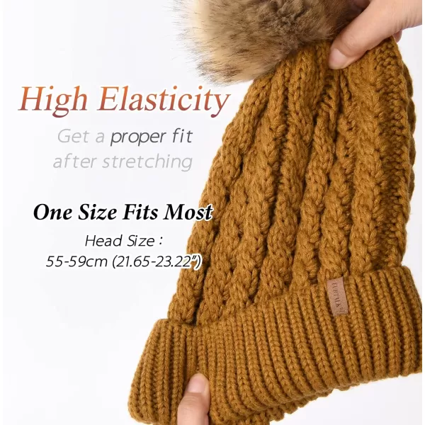 FURTALK Winter Beanie Hat for Women Cotton Lined Faux Fur Pom Pom Hats Womens Warm Thick Knit Skull Cap