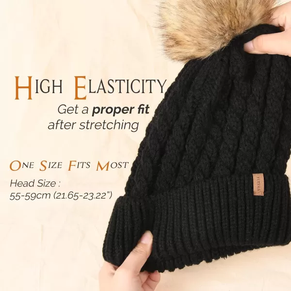 FURTALK Winter Beanie Hat for Women Cotton Lined Faux Fur Pom Pom Hats Womens Warm Thick Knit Skull Cap