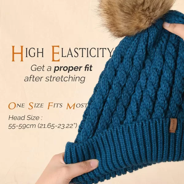 FURTALK Winter Beanie Hat for Women Cotton Lined Faux Fur Pom Pom Hats Womens Warm Thick Knit Skull Cap