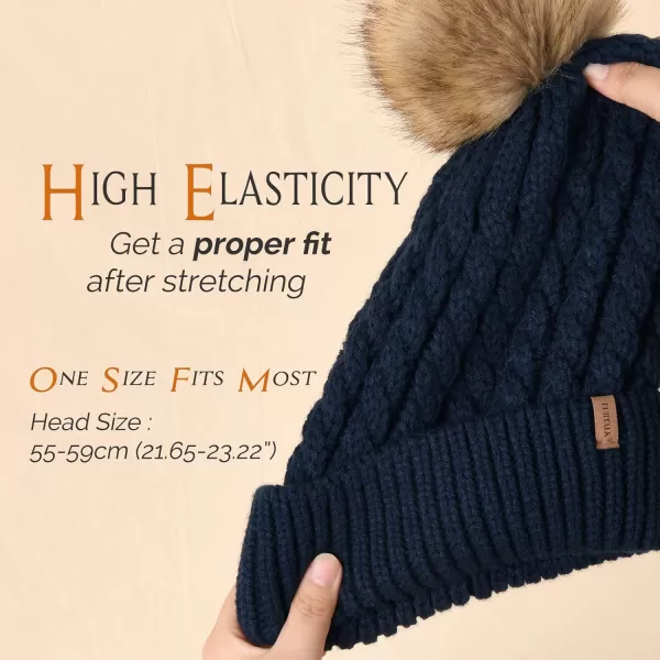FURTALK Winter Beanie Hat for Women Cotton Lined Faux Fur Pom Pom Hats Womens Warm Thick Knit Skull Cap