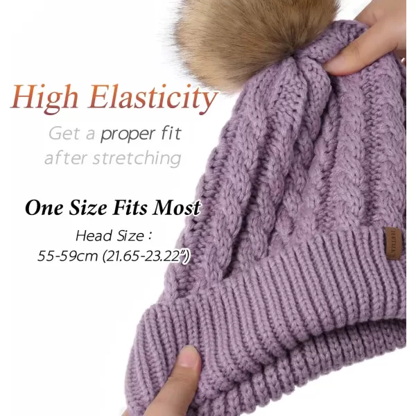 FURTALK Winter Beanie Hat for Women Cotton Lined Faux Fur Pom Pom Hats Womens Warm Thick Knit Skull Cap