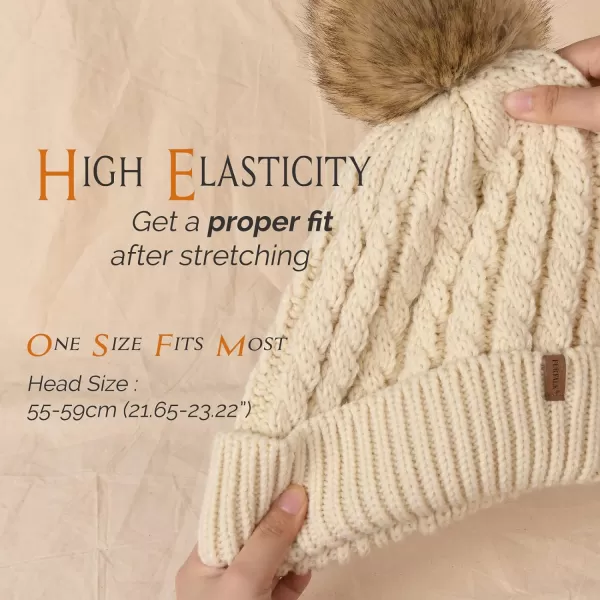 FURTALK Winter Beanie Hat for Women Cotton Lined Faux Fur Pom Pom Hats Womens Warm Thick Knit Skull Cap