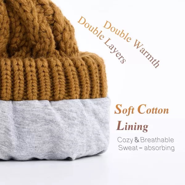 FURTALK Winter Beanie Hat for Women Cotton Lined Faux Fur Pom Pom Hats Womens Warm Thick Knit Skull Cap