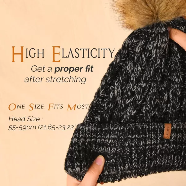 FURTALK Winter Beanie Hat for Women Cotton Lined Faux Fur Pom Pom Hats Womens Warm Thick Knit Skull Cap