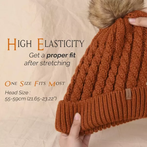 FURTALK Winter Beanie Hat for Women Cotton Lined Faux Fur Pom Pom Hats Womens Warm Thick Knit Skull Cap
