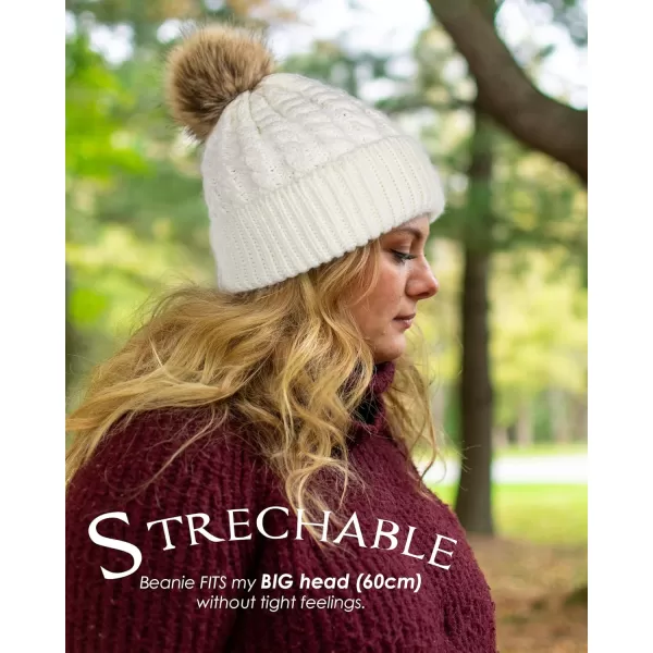 FURTALK Winter Beanie Hat for Women Cotton Lined Faux Fur Pom Pom Hats Womens Warm Thick Knit Skull Cap