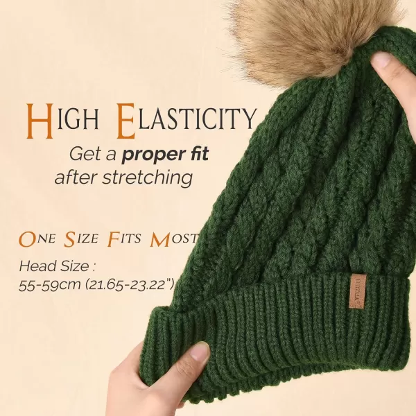 FURTALK Winter Beanie Hat for Women Cotton Lined Faux Fur Pom Pom Hats Womens Warm Thick Knit Skull Cap