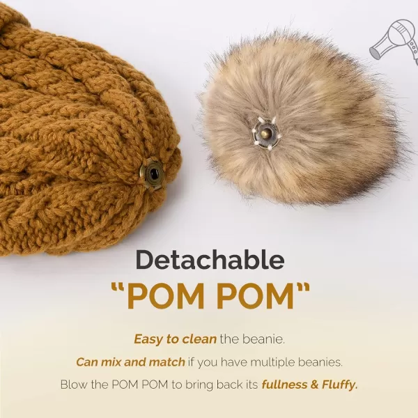 FURTALK Winter Beanie Hat for Women Cotton Lined Faux Fur Pom Pom Hats Womens Warm Thick Knit Skull Cap