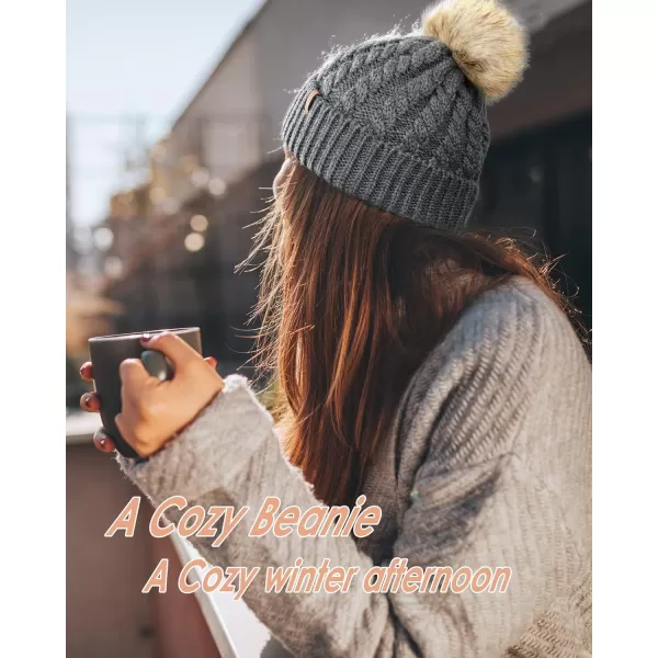 FURTALK Winter Beanie Hat for Women Cotton Lined Faux Fur Pom Pom Hats Womens Warm Thick Knit Skull Cap