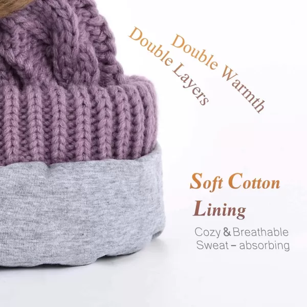 FURTALK Winter Beanie Hat for Women Cotton Lined Faux Fur Pom Pom Hats Womens Warm Thick Knit Skull Cap