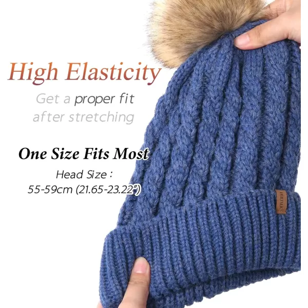 FURTALK Winter Beanie Hat for Women Cotton Lined Faux Fur Pom Pom Hats Womens Warm Thick Knit Skull Cap