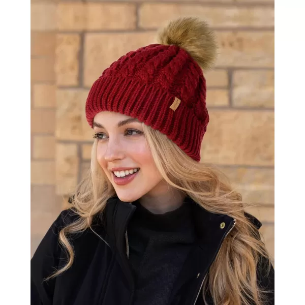 FURTALK Winter Beanie Hat for Women Cotton Lined Faux Fur Pom Pom Hats Womens Warm Thick Knit Skull Cap